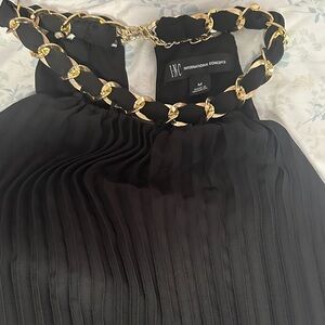 INC International Concepts Black Dress with Gold Chain Accent